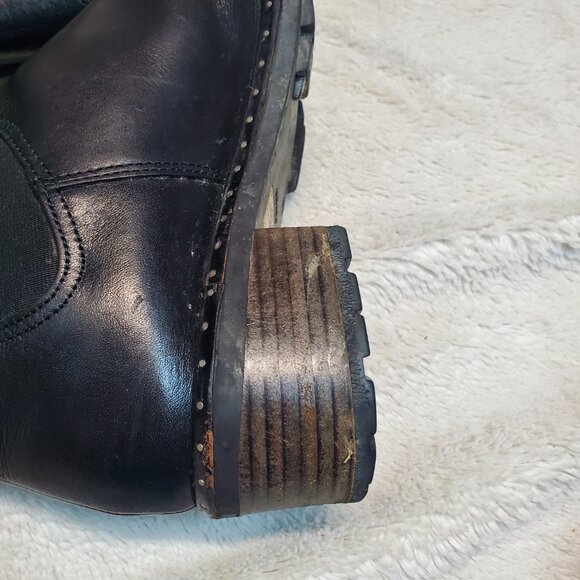 Ugg Black Leather Cavalari Gothic Biker Luxury Punk Moto Pull On Ankle Boots 8 - Picture 10 of 14